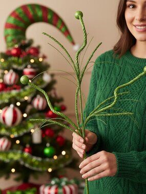 Glittered Ball Curl Spray 33" Green Christmas Trim a Tree DIY Arrangement Decor